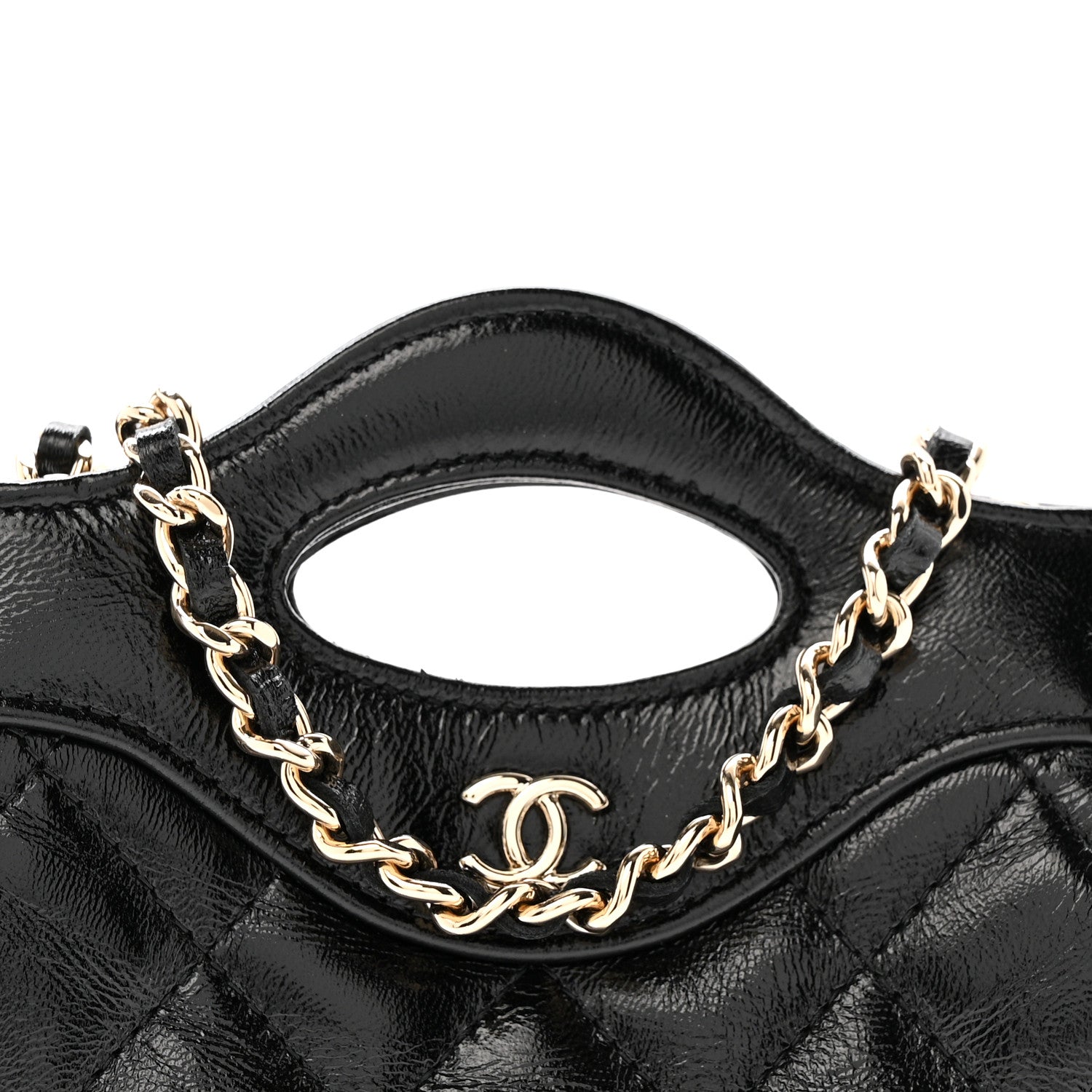 Chanel Shiny Lambskin Quilted Micro 31 Clutch With Chain Black