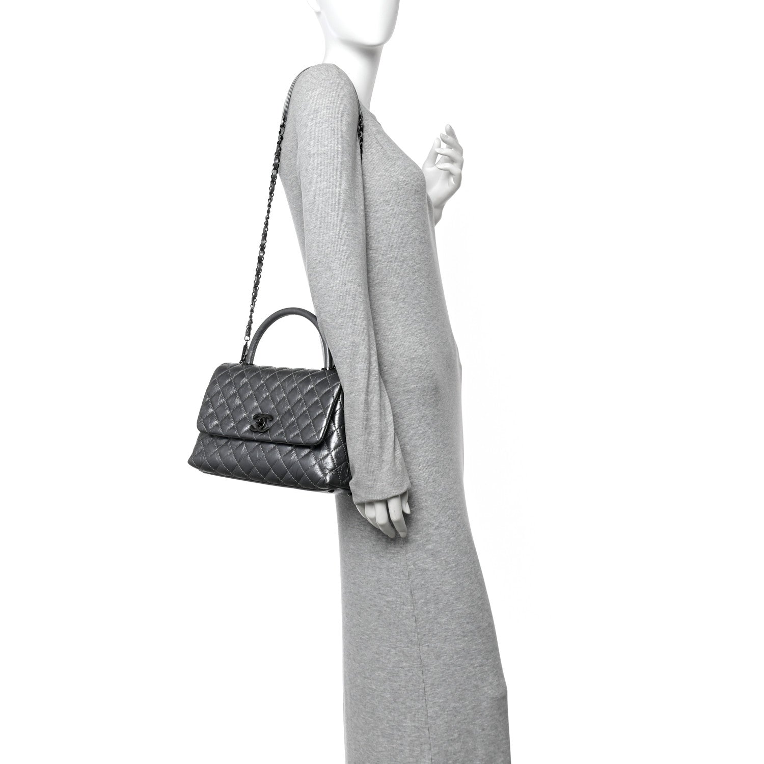 Chanel Metallic Aged Calfskin Quilted Small Coco Handle Flap Charcoal