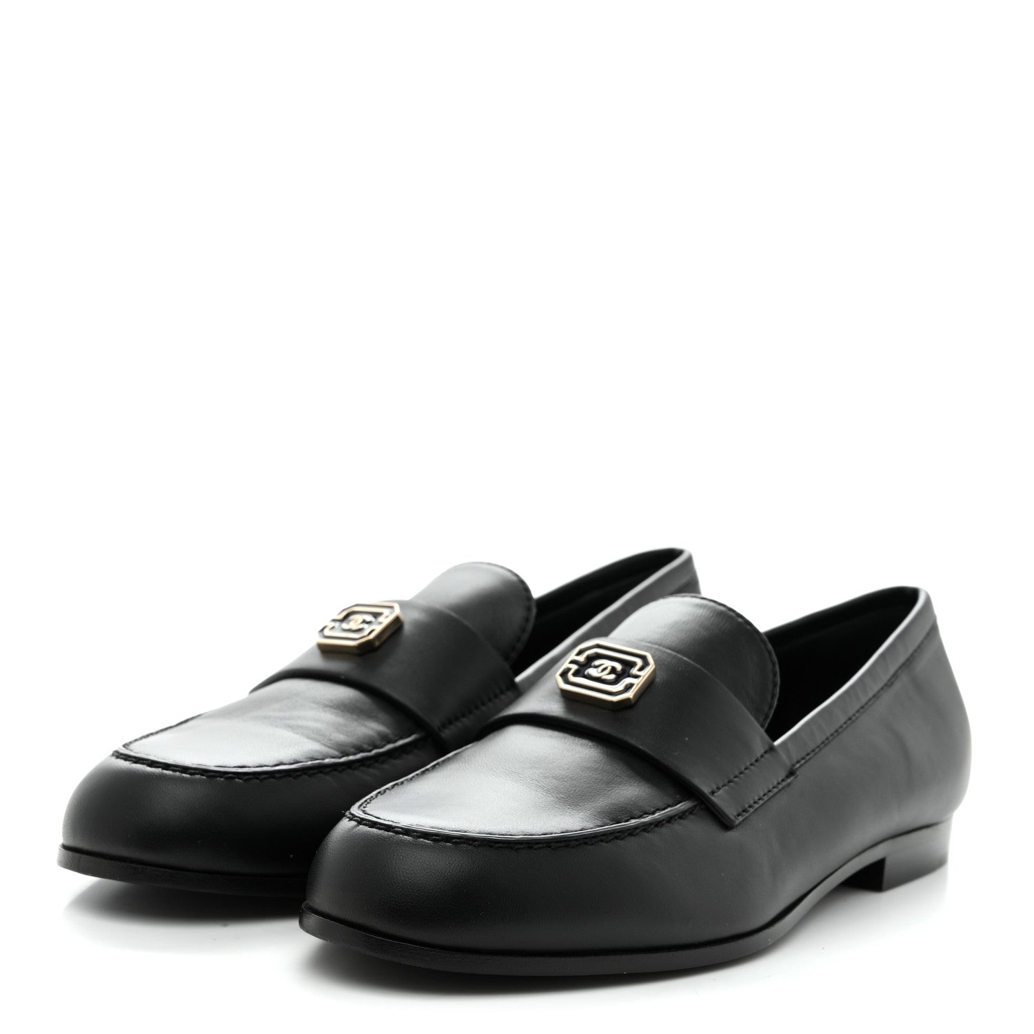 Lambskin Enamel CC Moccasin Loafers 37 Black