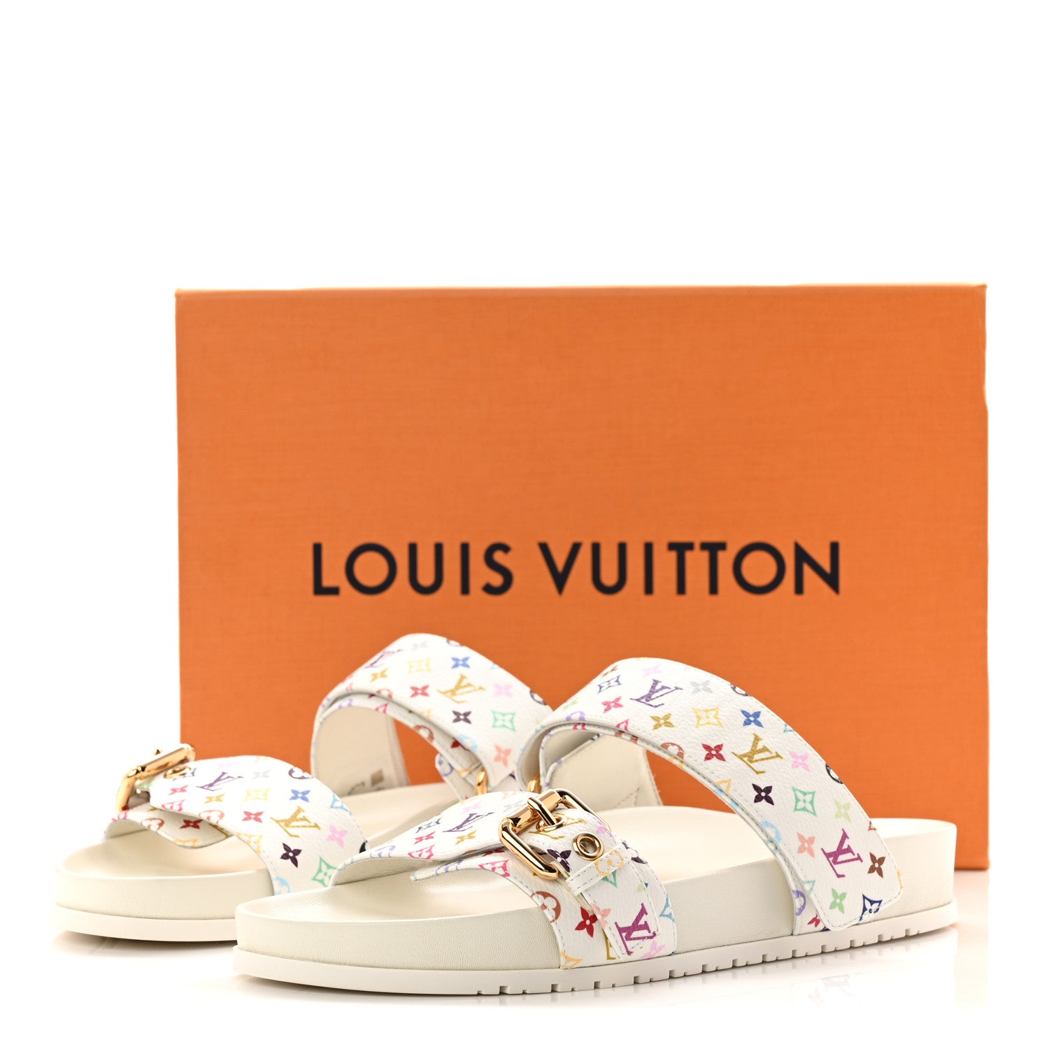 Louis Vuitton LV X TM Monogram Multicolor Bom Dia Comfort Mule Sandals 38.5 White
