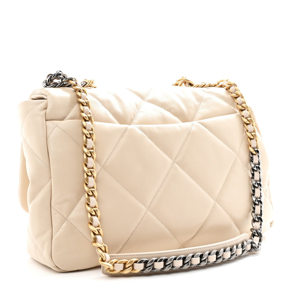 Chanel Goatskin Quilted Maxi Chanel 19 Flap Beige