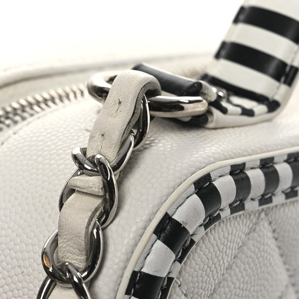 Chanel Caviar Quilted Striped Medium CC Filigree Vanity Case White Black
