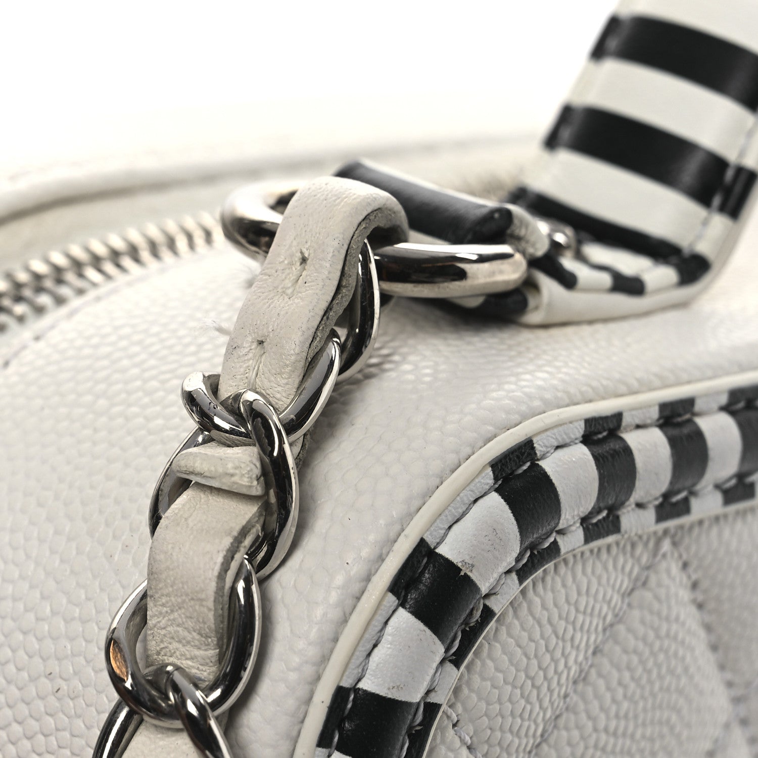 Chanel Caviar Quilted Striped Medium CC Filigree Vanity Case White Black