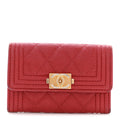 Caviar Quilted Boy Flap Card Holder Wallet Red