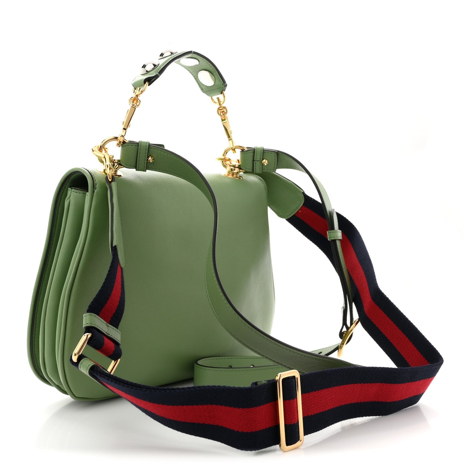 Gucci Roxy Calfskin Web Medium Blondie Top Handle Shoulder Flap Bag Salamander Green