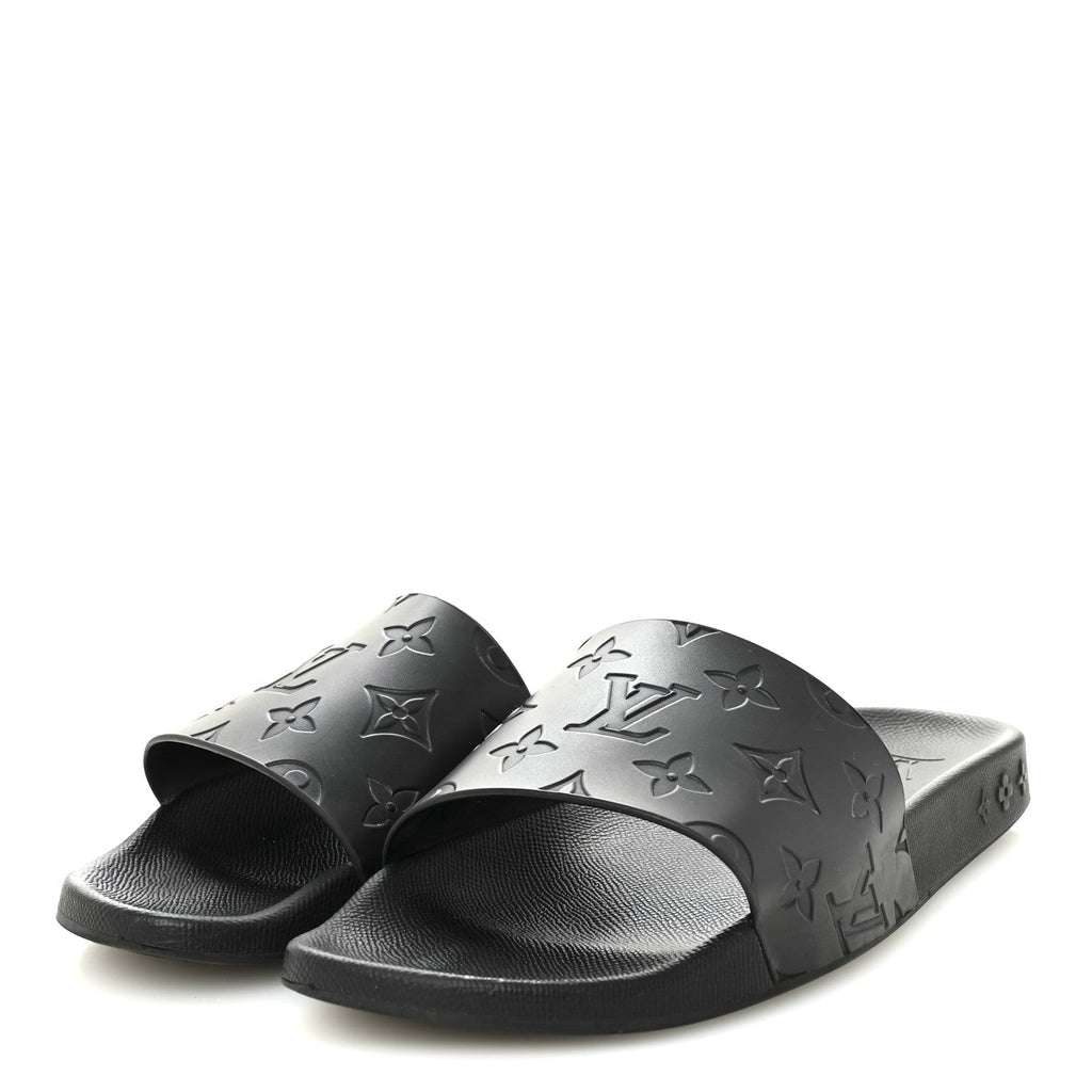 Louis Vuitton Rubber Embossed Monogram Mens Waterfront Mules 7.5 Black