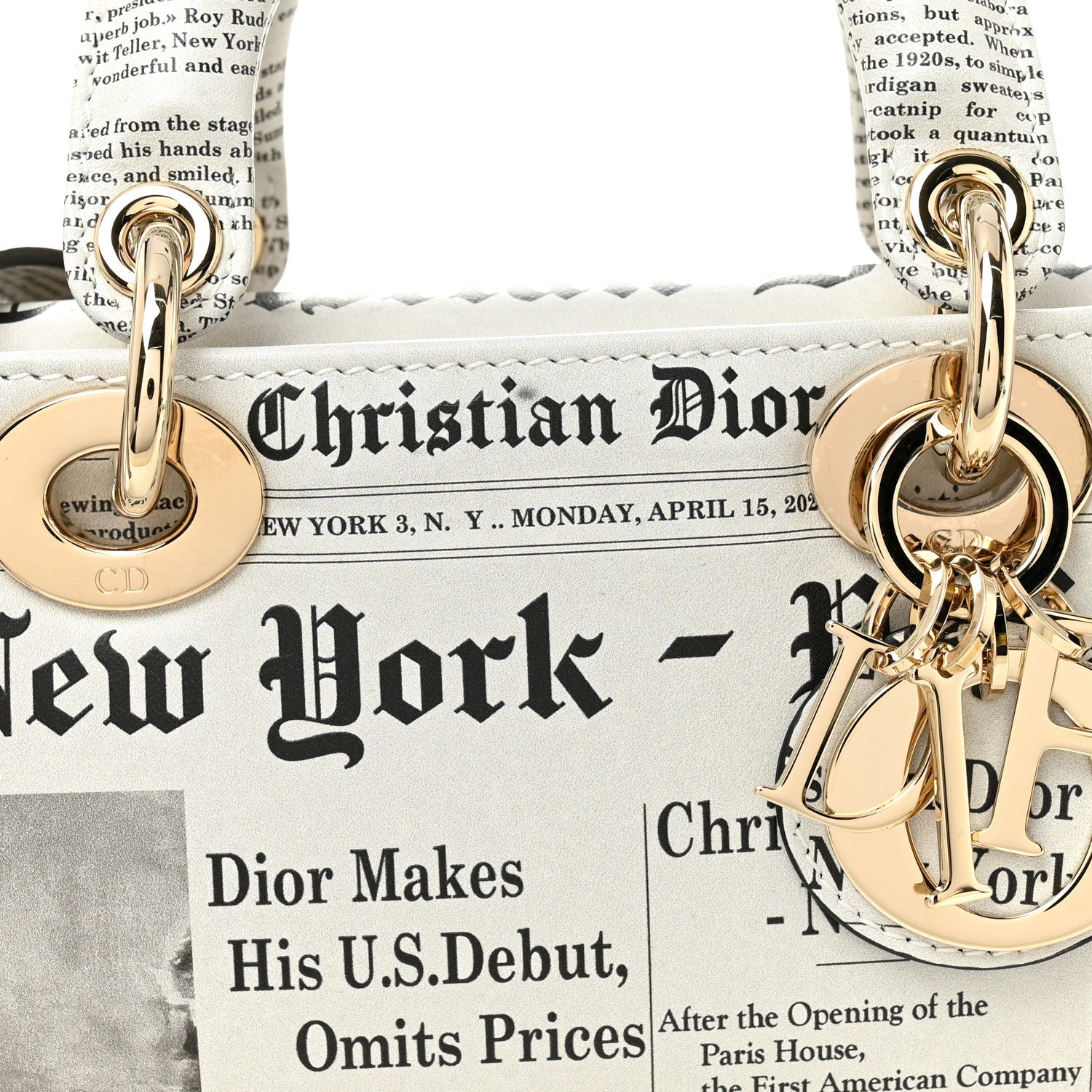 Christian Dior Calfskin Newspaper Printed Small Lady D-Joy Black White