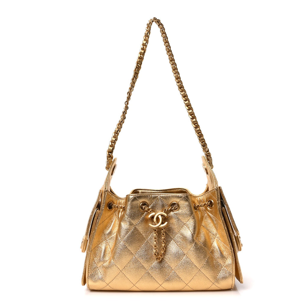Chanel Metallic Caviar Quilted Mini Chanel 25 Handbag Gold