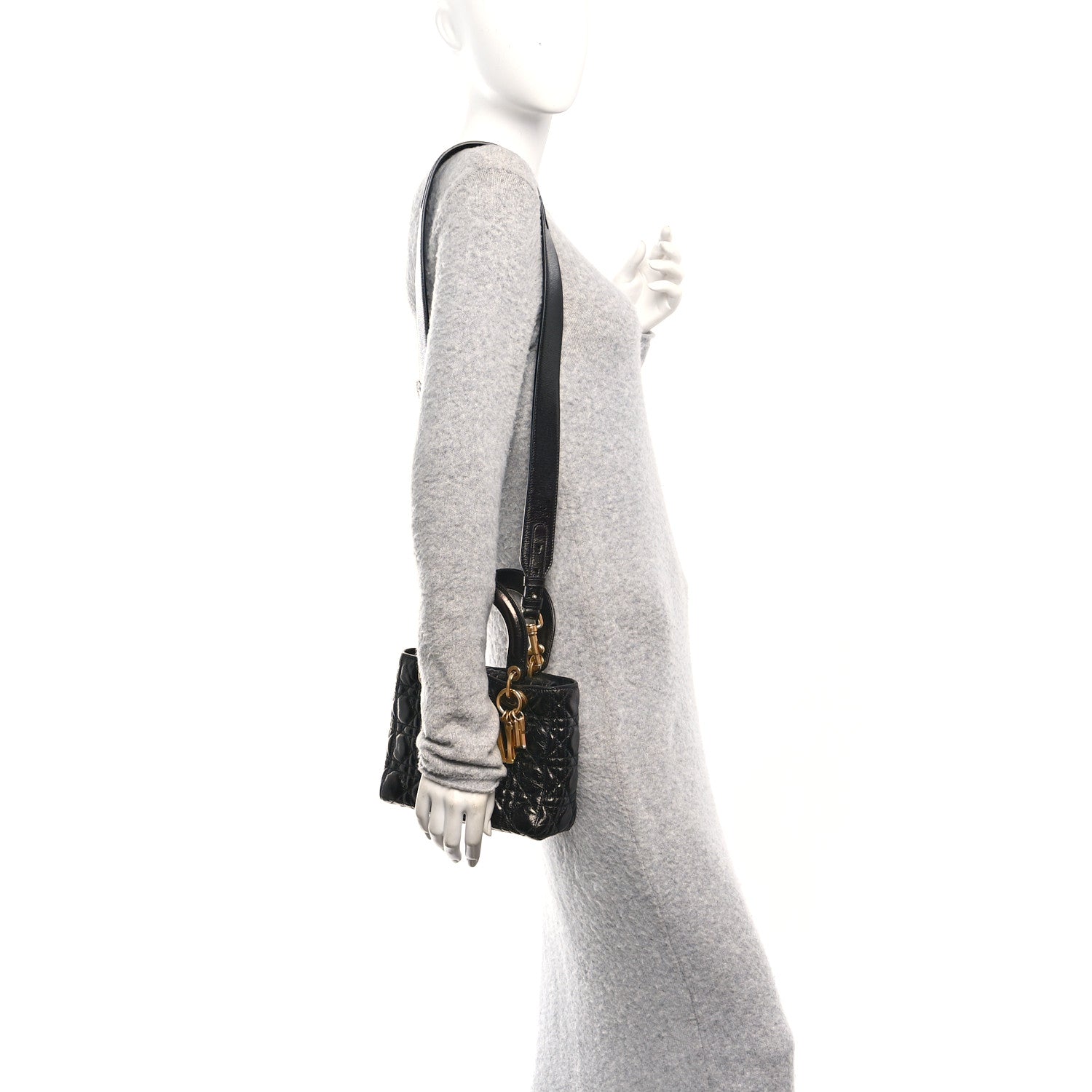 Christian Dior Crinkled Patent Cannage Small Lucky Badges My Lady Dior Black