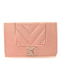 Metallic Caviar Chevron Quilted Vintage Mademoiselle Flap Card Holder Pink