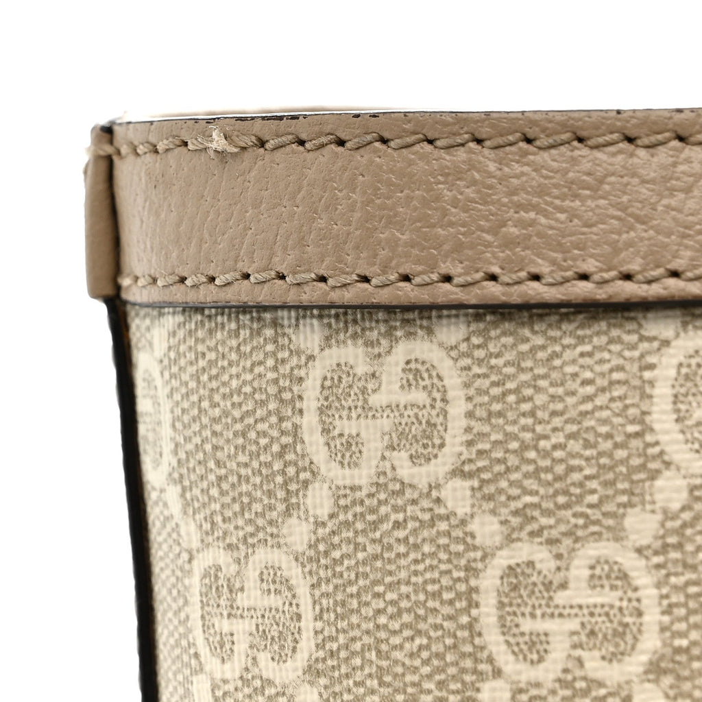 Gucci GG Supreme Monogram Textured Dollar Calfskin Web Medium Ophidia Shopping Tote Beige Mystic White Oatmeal
