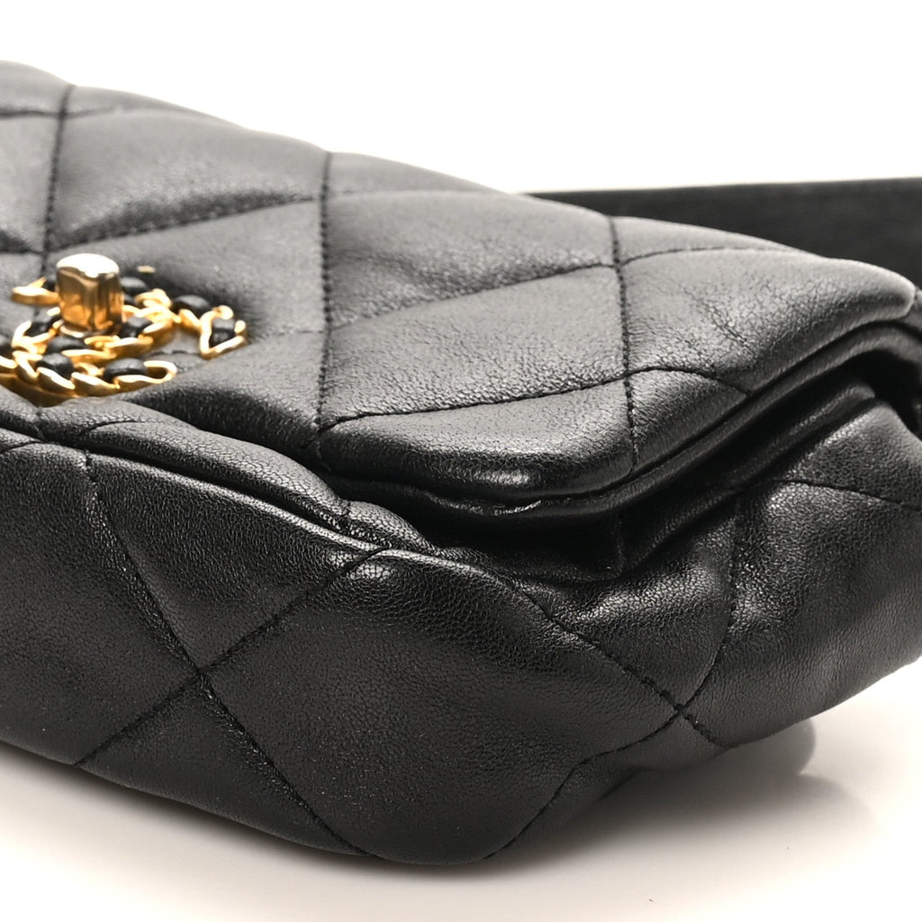 Chanel Goatskin Quilted Chanel 19 Waist Bag Black