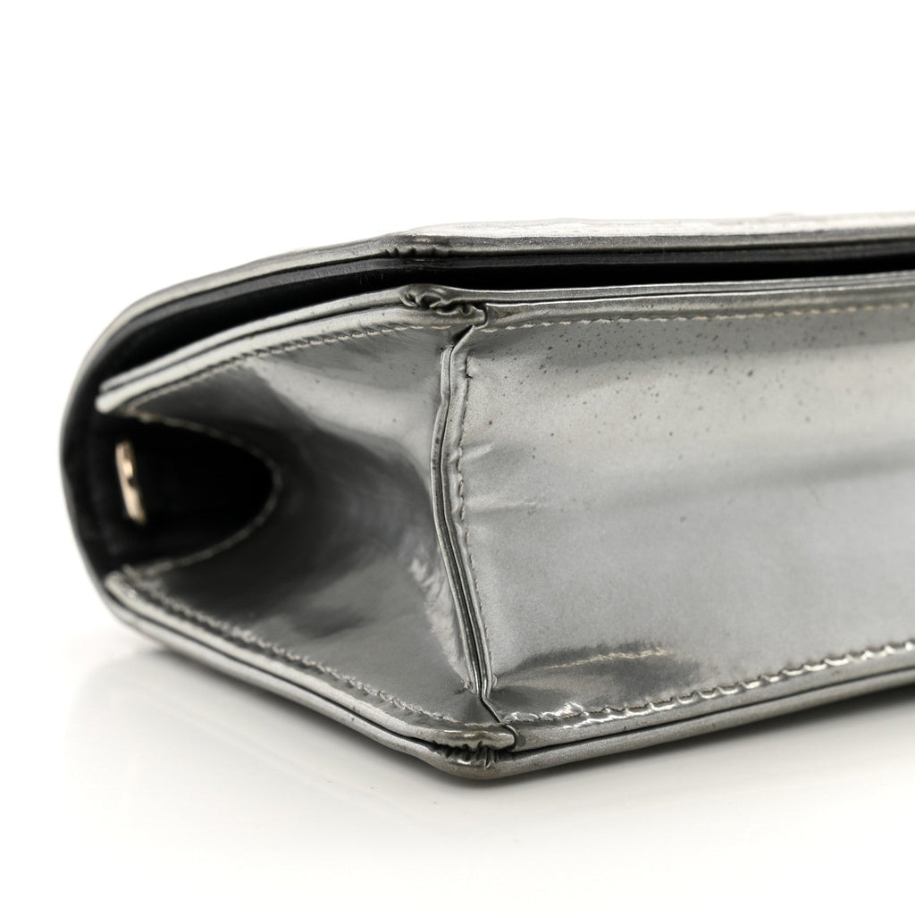Christian Dior Metallic Patent Micro-Cannage Baby Diorama Flap Bag Silver