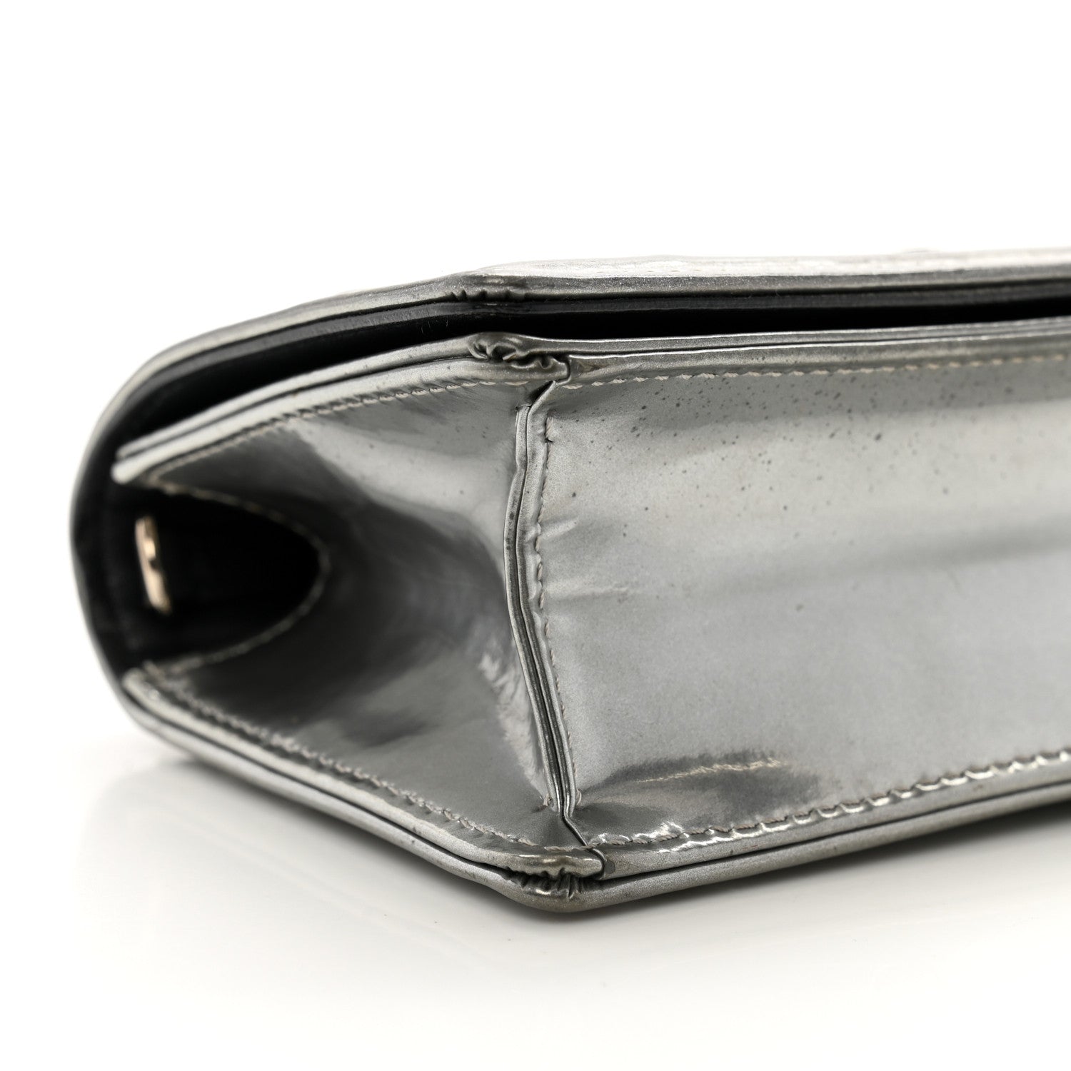 Christian Dior Metallic Patent Micro-Cannage Baby Diorama Flap Bag Silver
