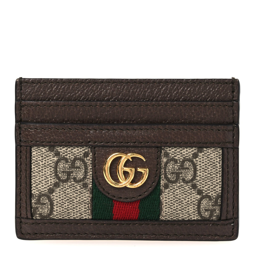 Gucci GG Supreme Monogram Textured Dollar Calfskin Ophidia Card Holder Beige Ebony New Acero
