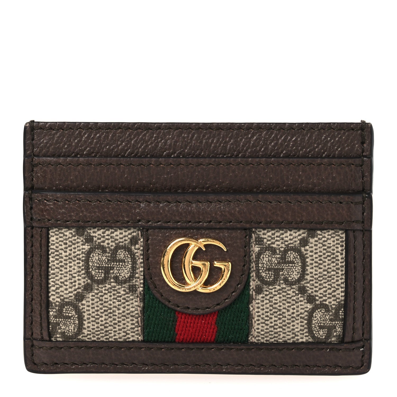 Gucci GG Supreme Monogram Textured Dollar Calfskin Ophidia Card Holder Beige Ebony New Acero