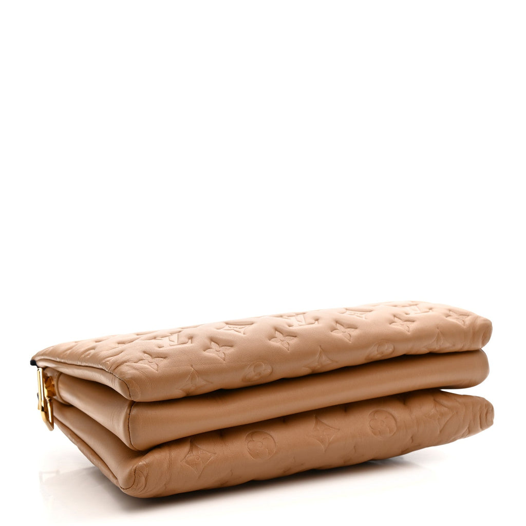 Louis Vuitton Lambskin Embossed Monogram Coussin PM Camel