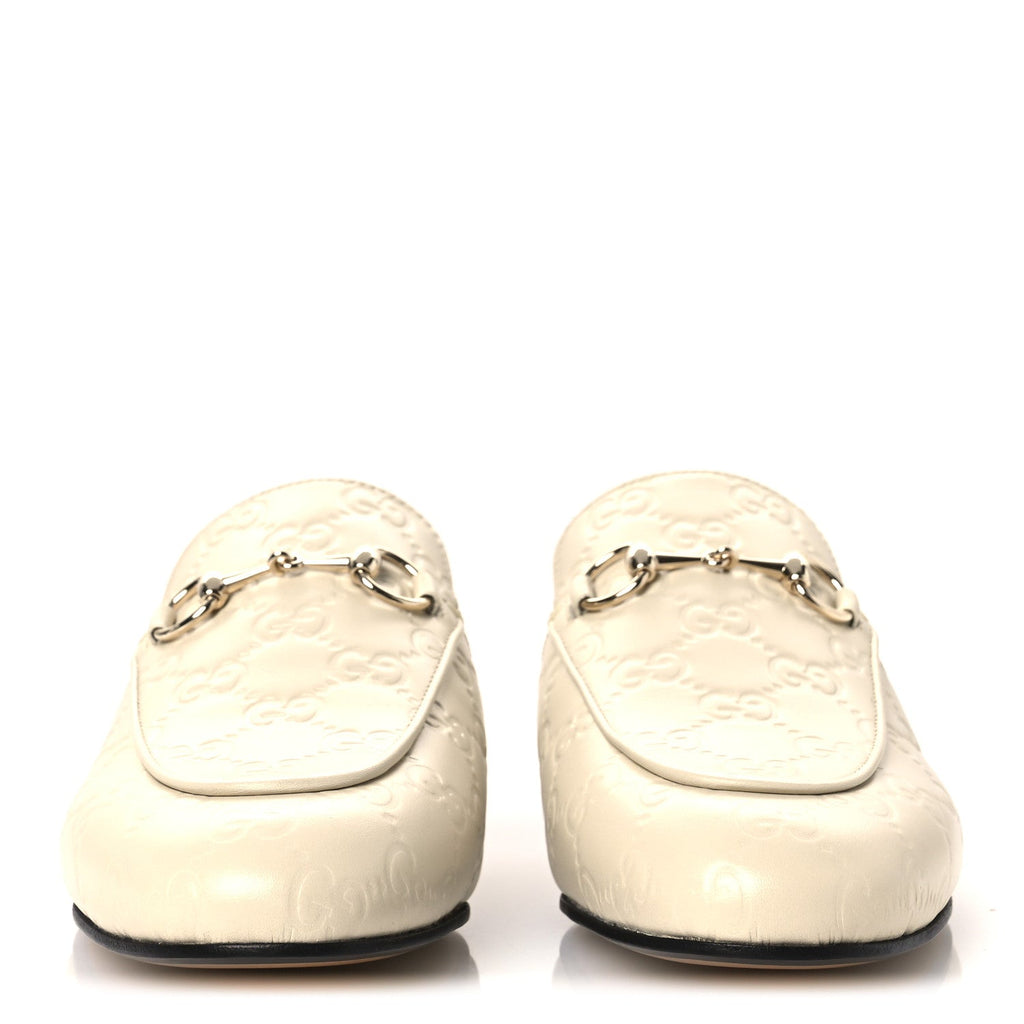 Gucci Glamour Calfskin Guccissima Womens Princetown Slippers 37 New Ivoire