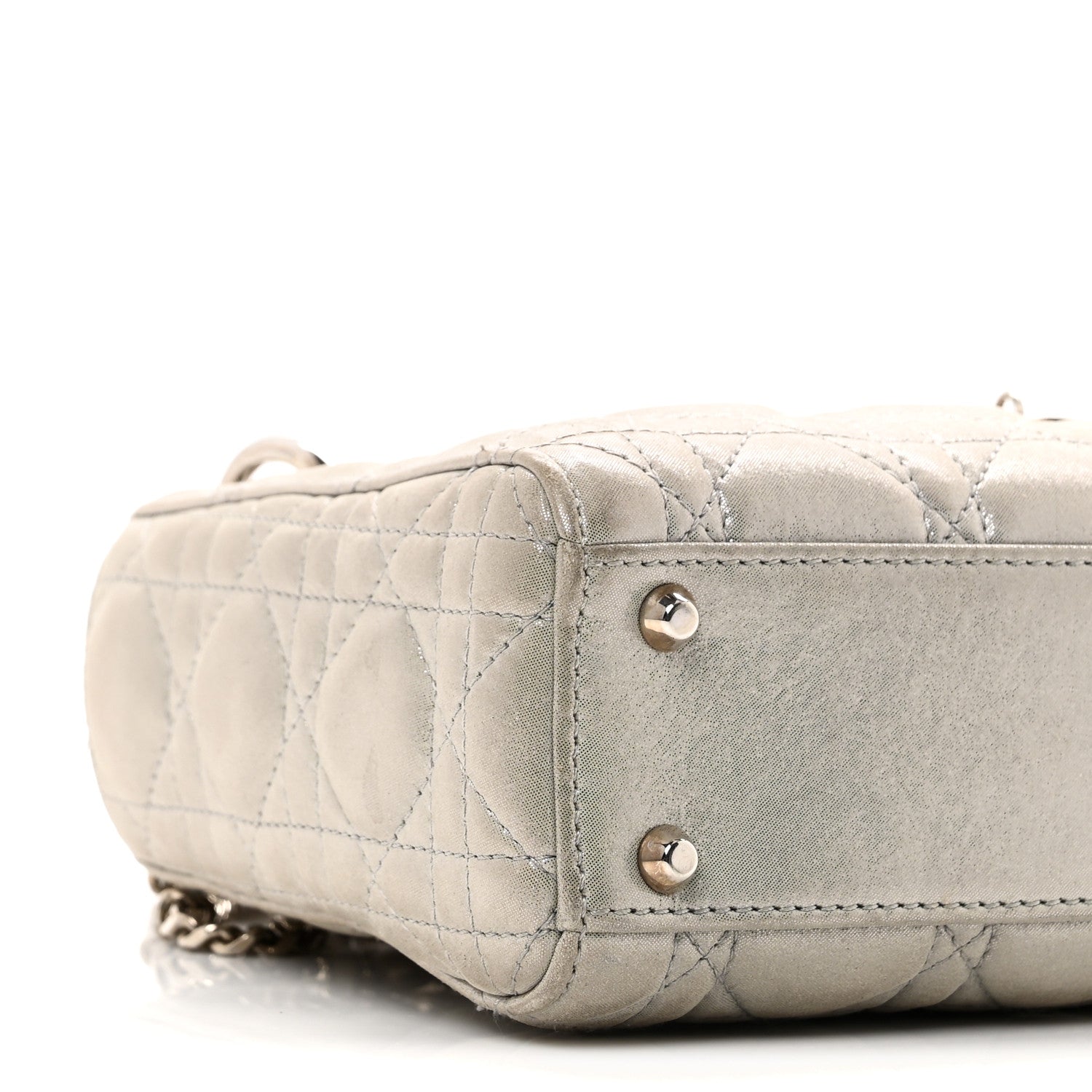 Christian Dior Metallic Lambskin Cannage Mini Lady Dior Silver