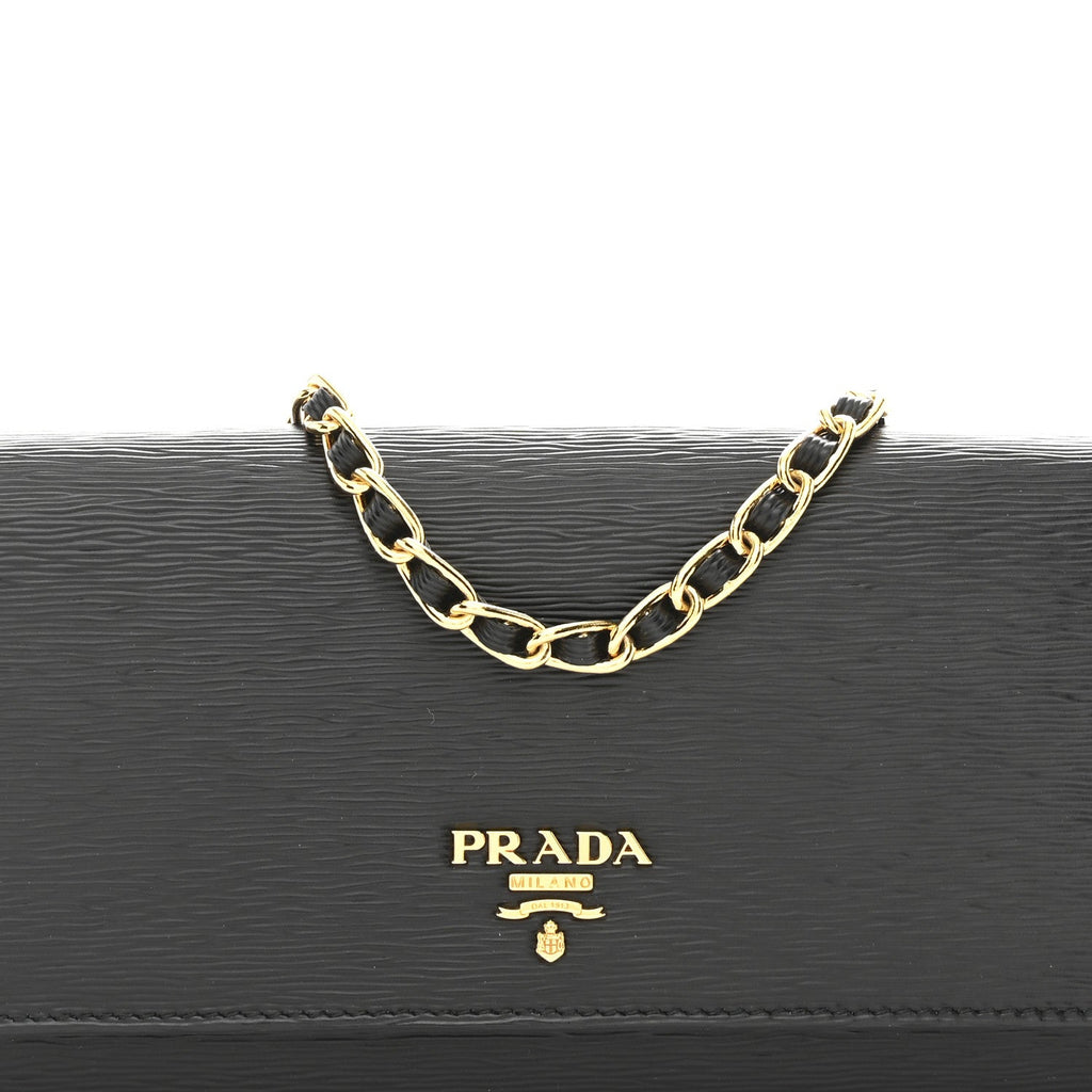 Prada Vitello Move Metal Oro Chain Wallet Black