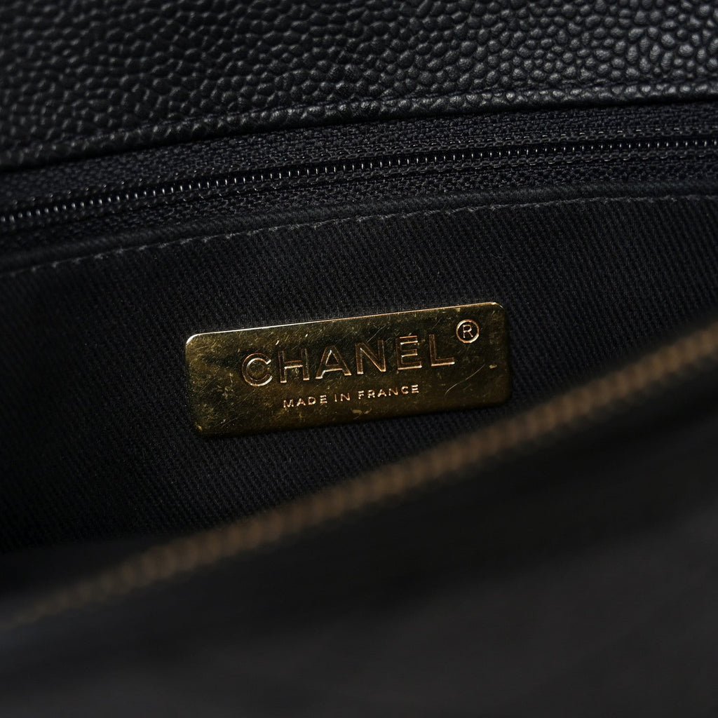 Chanel Caviar Diamond Stitched Top Handle Flap Black