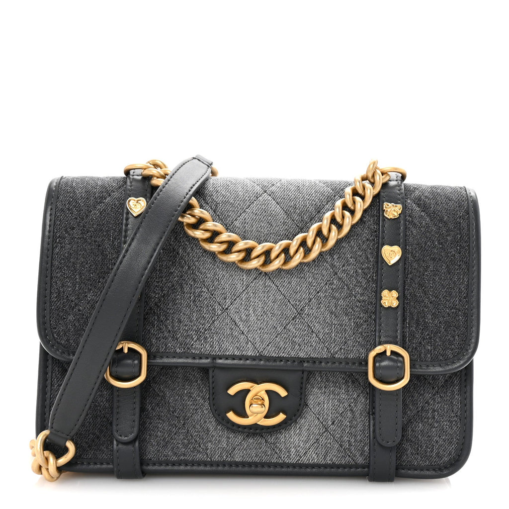 Chanel Washed Denim Quilted Messenger Flap Black