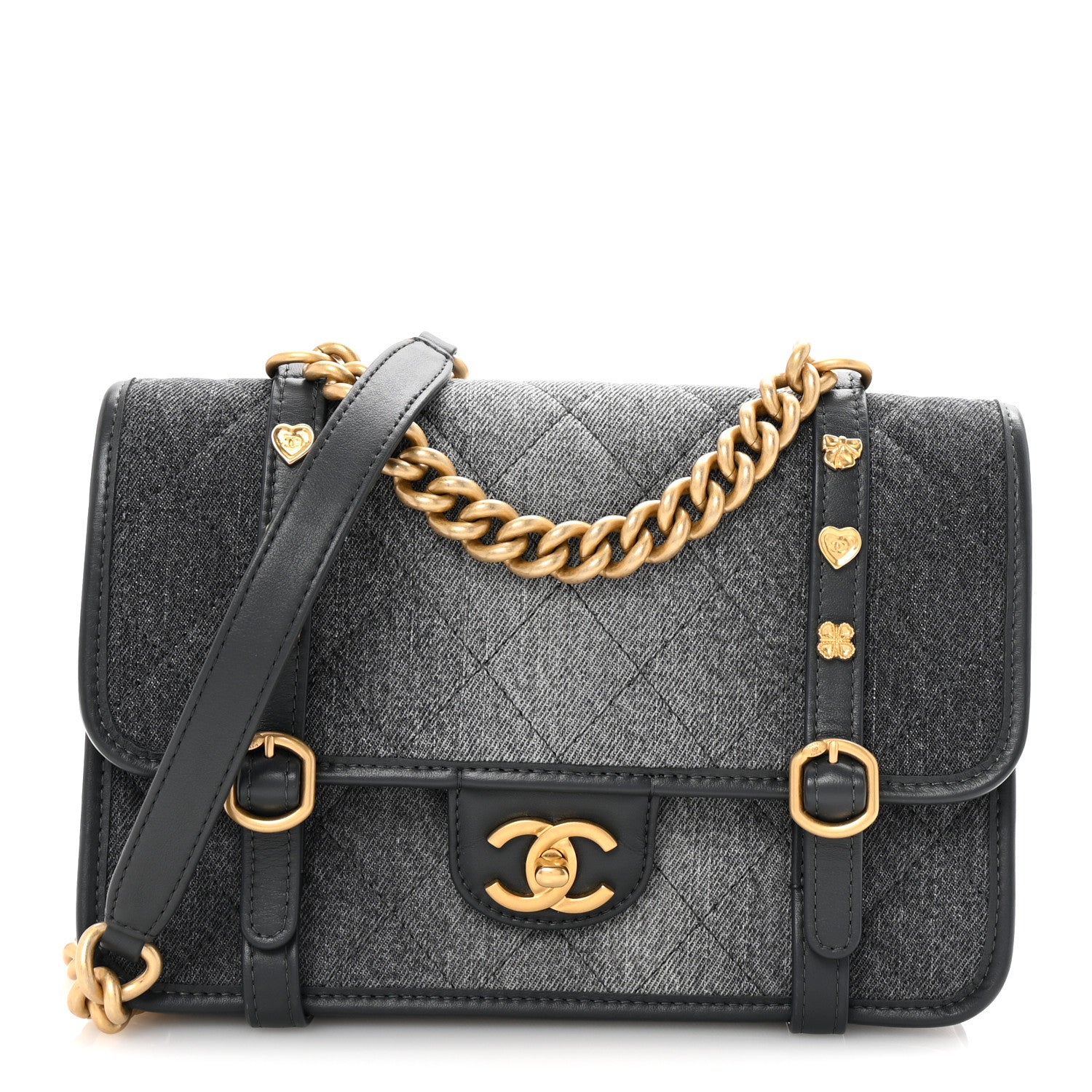 Chanel Washed Denim Quilted Messenger Flap Black