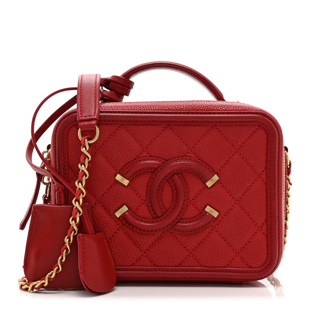 Chanel Caviar Quilted Small CC Filigree Vanity Case Red