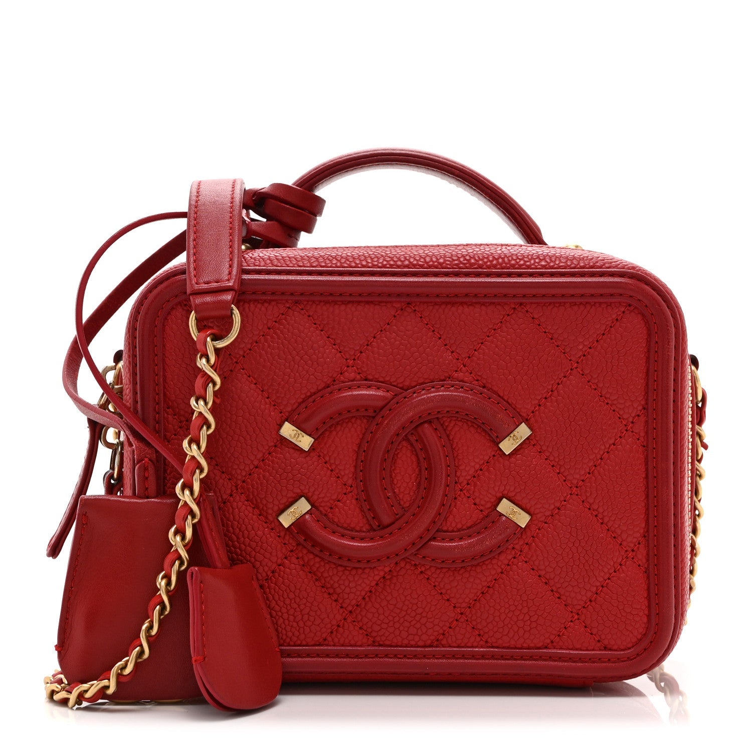 Chanel Caviar Quilted Small CC Filigree Vanity Case Red