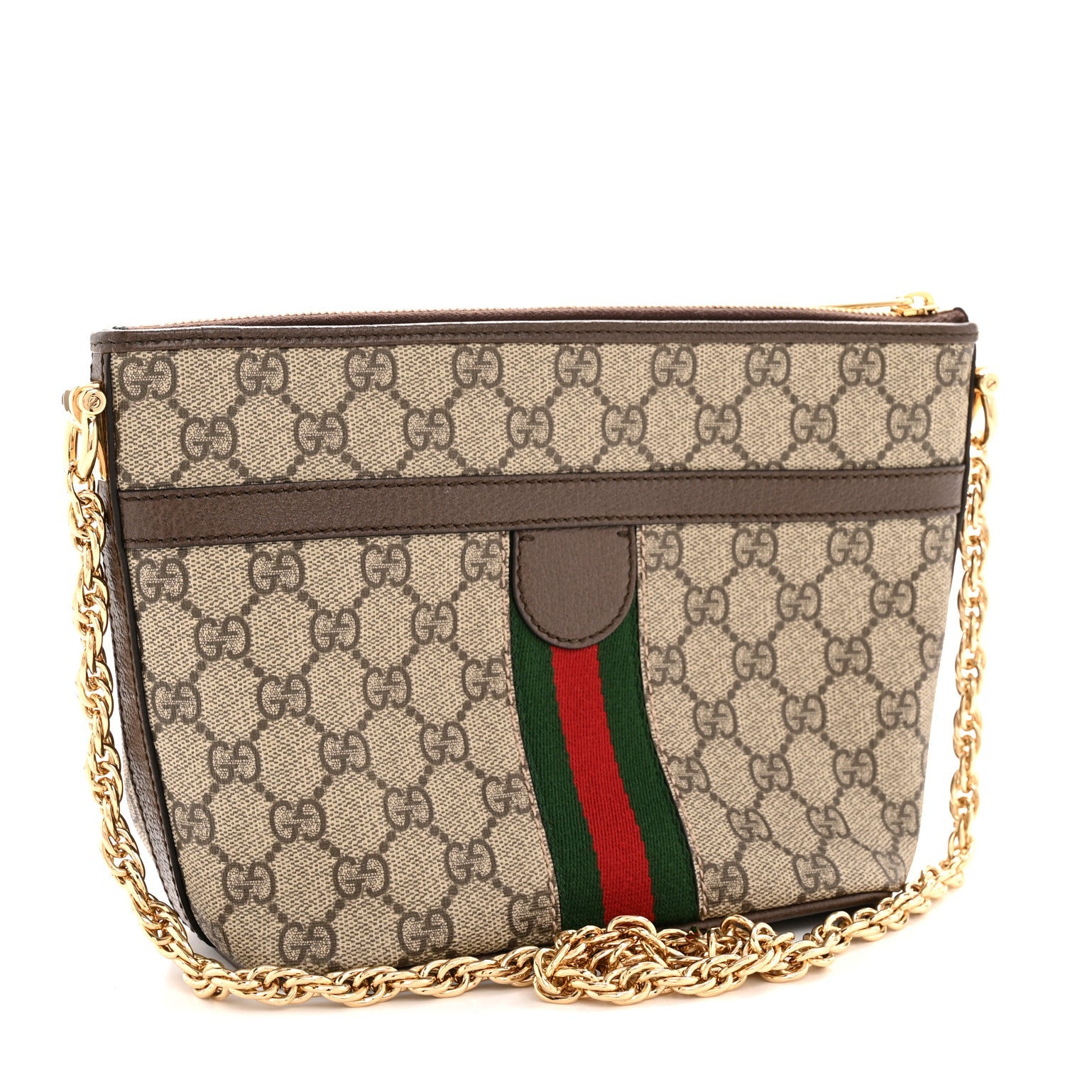 Gucci GG Supreme Monogram Web Ophidia Chain Shoulder Bag Brown