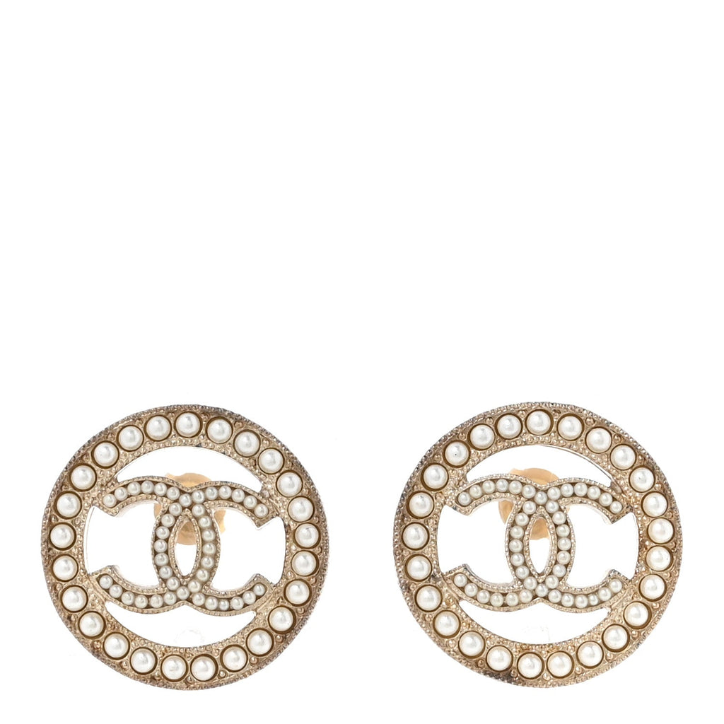 Pearl CC Round Earrings Gold