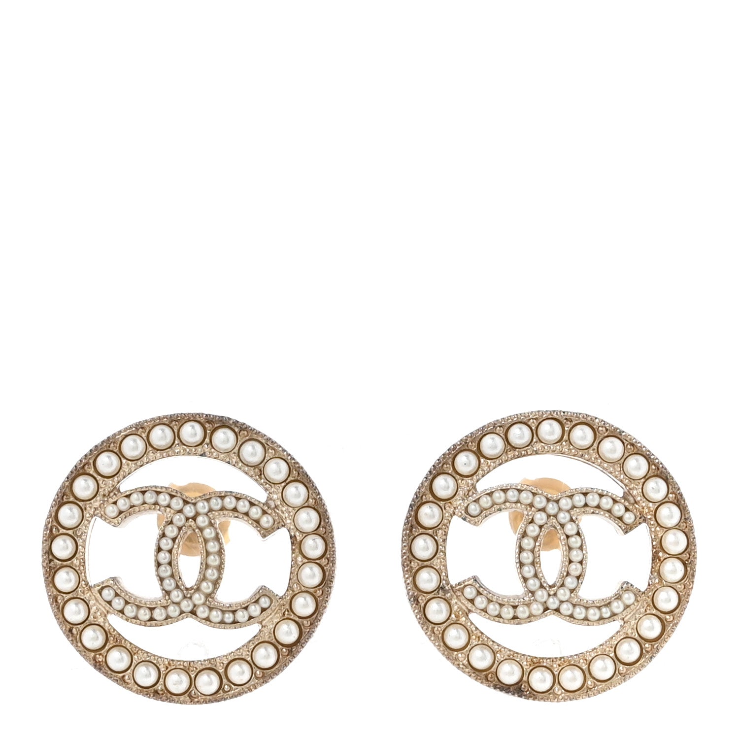 Pearl CC Round Earrings Gold