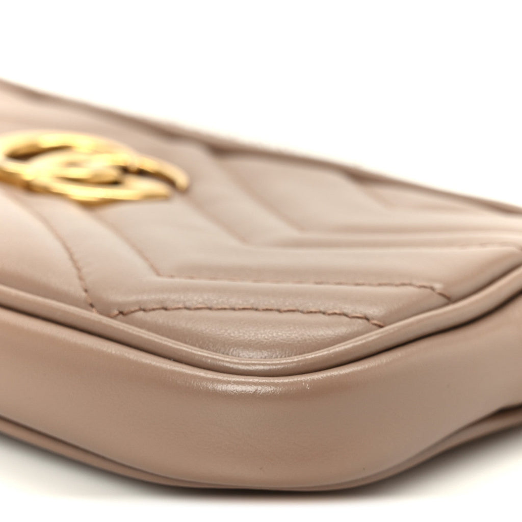 Gucci Calfskin Matelasse Mini GG Marmont Chain Crossbody Bag Porcelain Rose