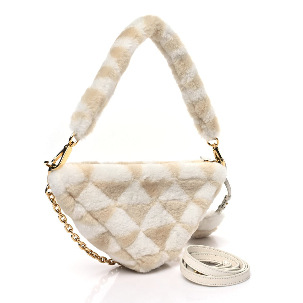 Prada Shearling Symbole Mini Triangle Bag Ecru White