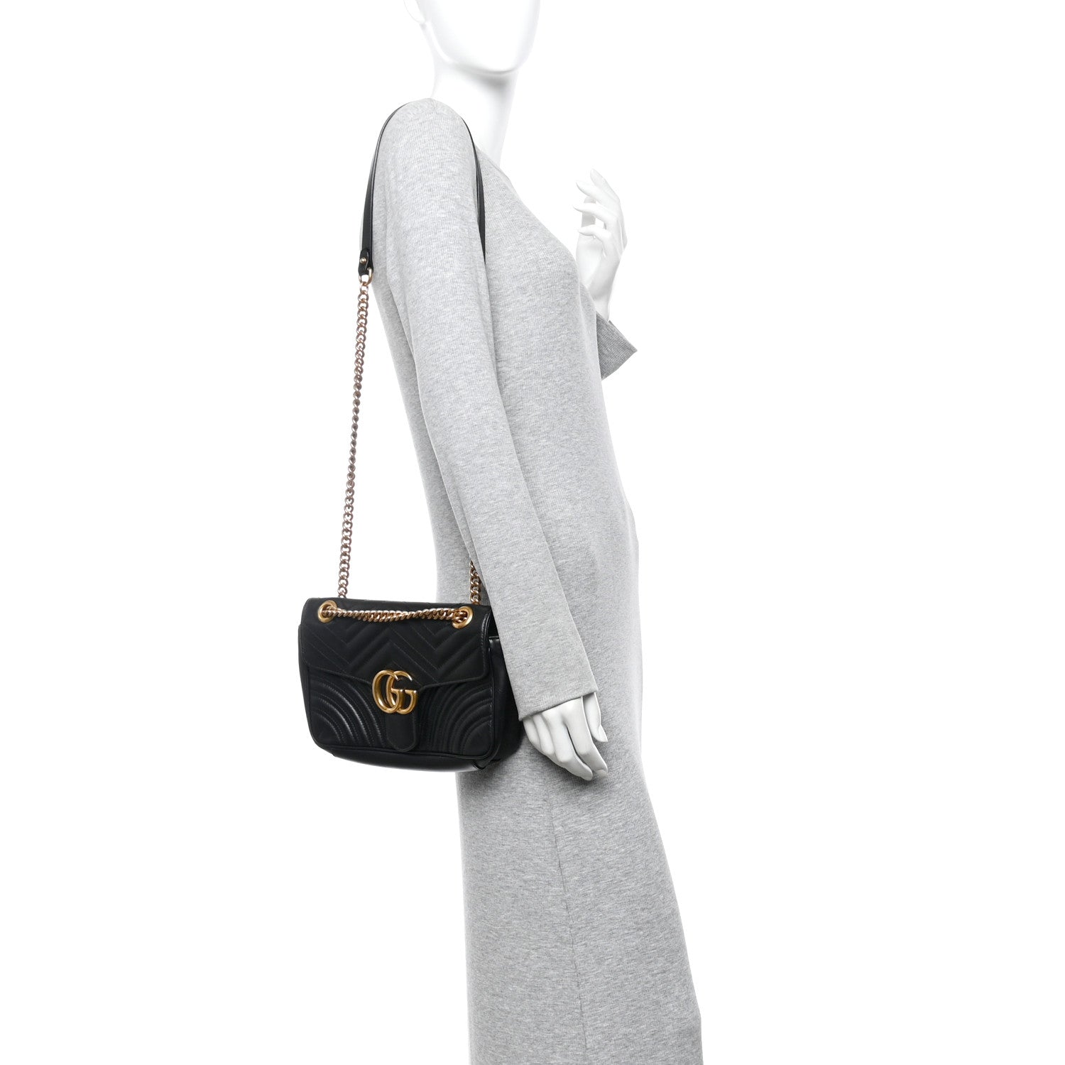 Gucci Calfskin Matelasse Small GG Marmont Shoulder Bag Black