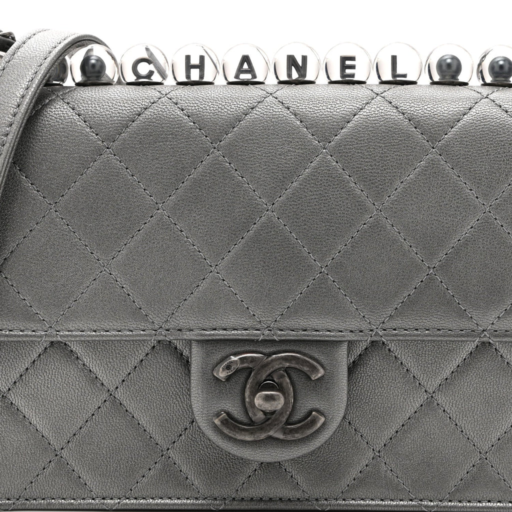 Chanel Metallic Goatskin Quilted Small Chic Pearls Flap Silver