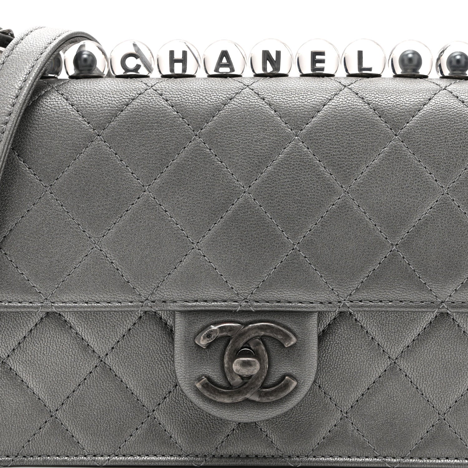 Chanel Metallic Goatskin Quilted Small Chic Pearls Flap Silver