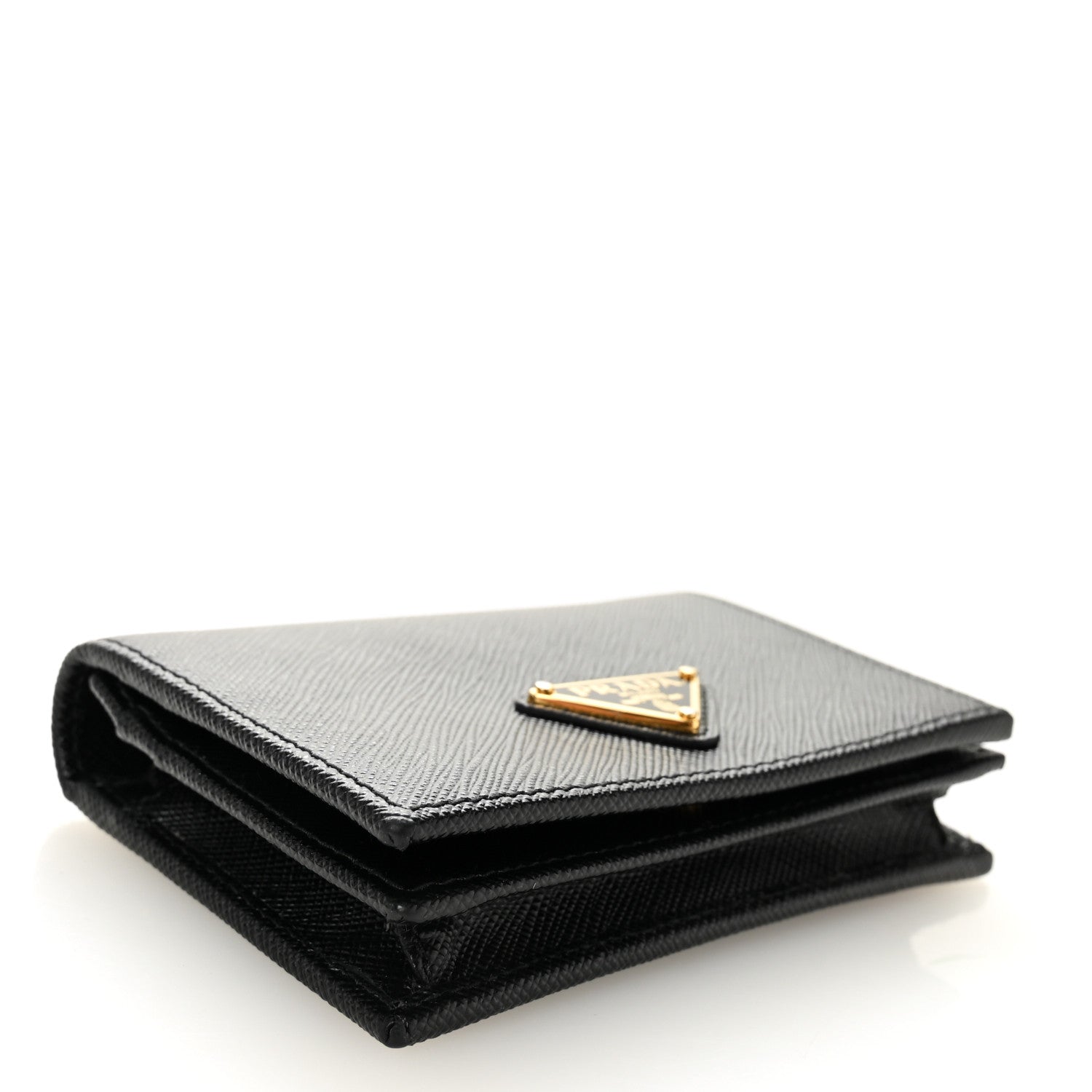 Prada Saffiano Small Triangle Bi-Fold Wallet Black