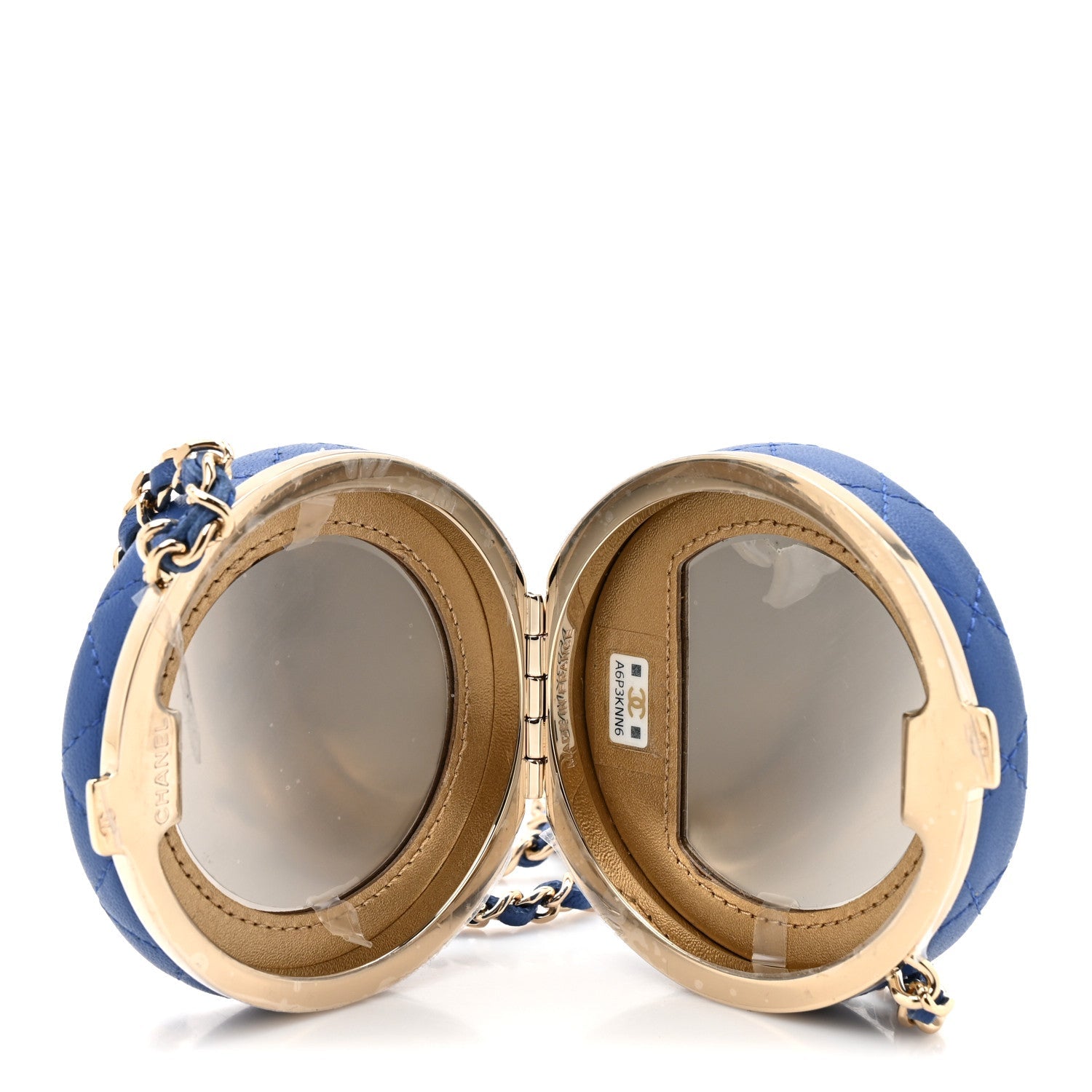 Chanel Lambskin Enamel Quilted Round Poker Chip Clutch With Chain Blue White