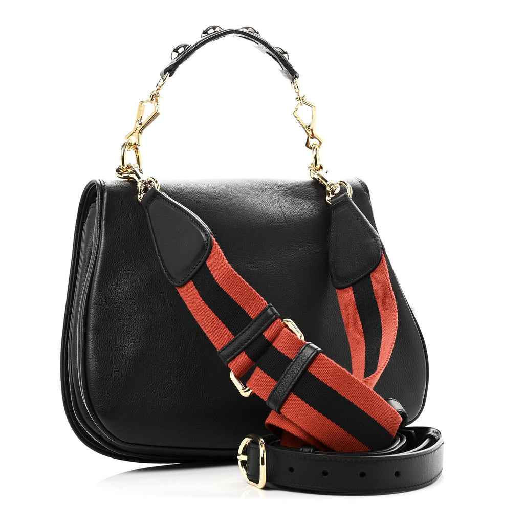 Gucci Roxy Calfskin Web Medium Studded Blondie Shoulder Flap Bag Black