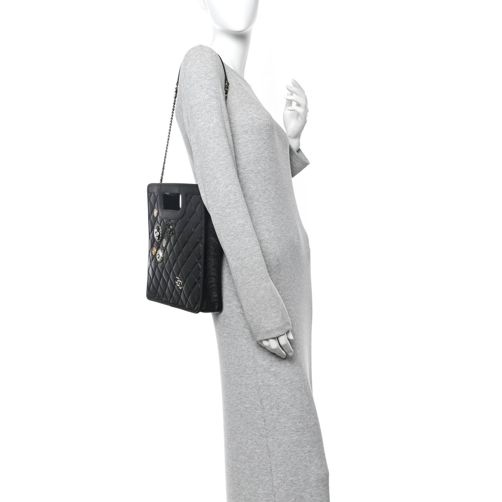 Chanel Aged Calfskin Small Charms Shopping Bag Black