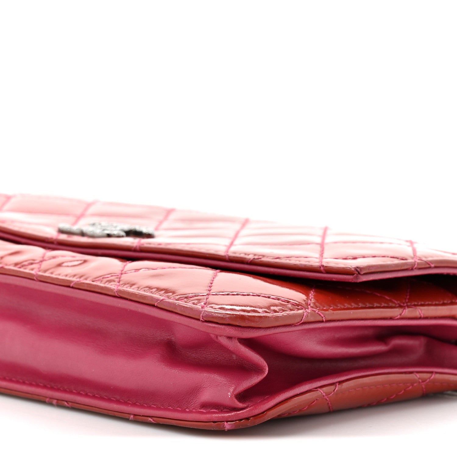 Chanel Patent Quilted Brilliant Wallet On Chain WOC Coral