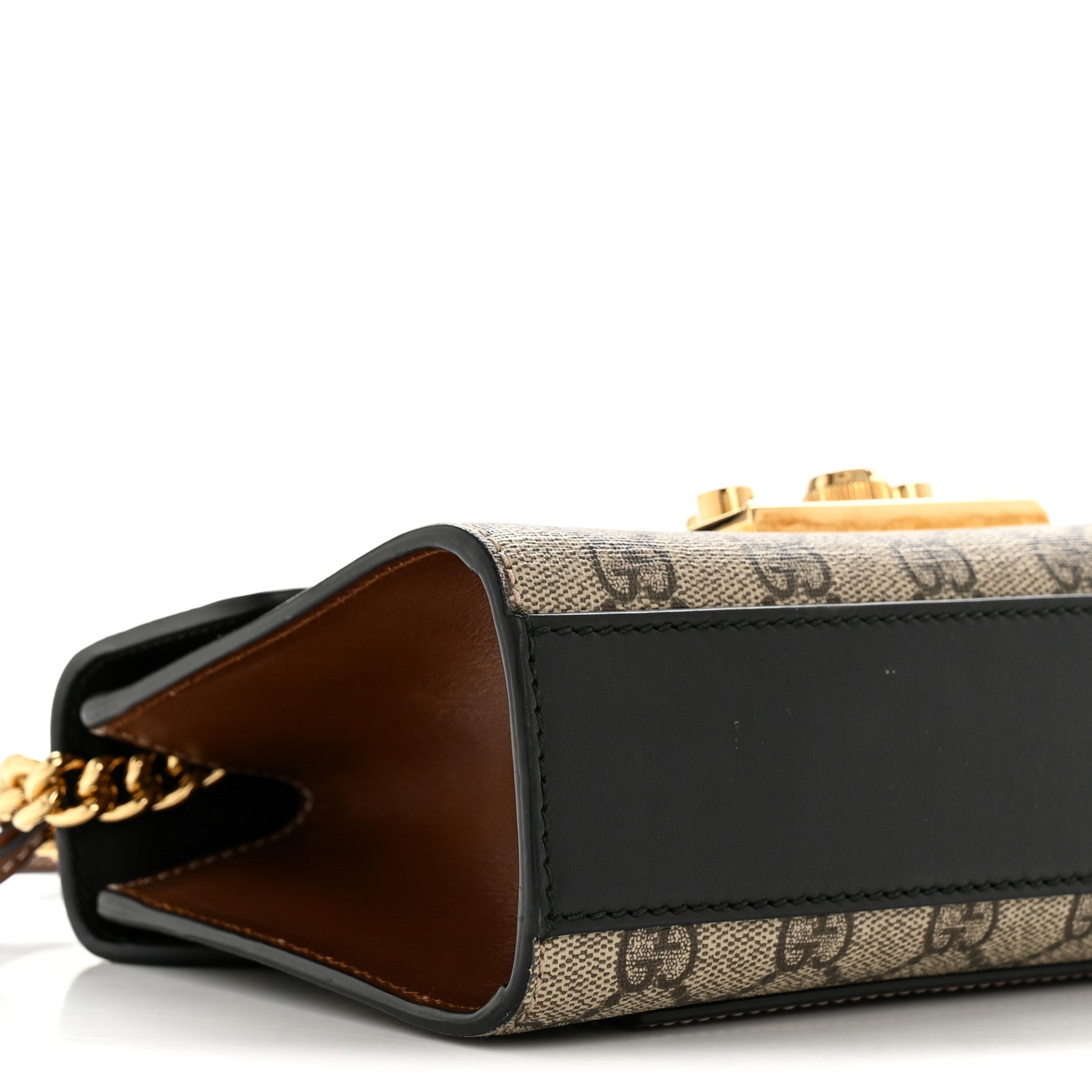Gucci GG Supreme Monogram Calfskin Small Padlock Shoulder Bag Beige Black Cuir