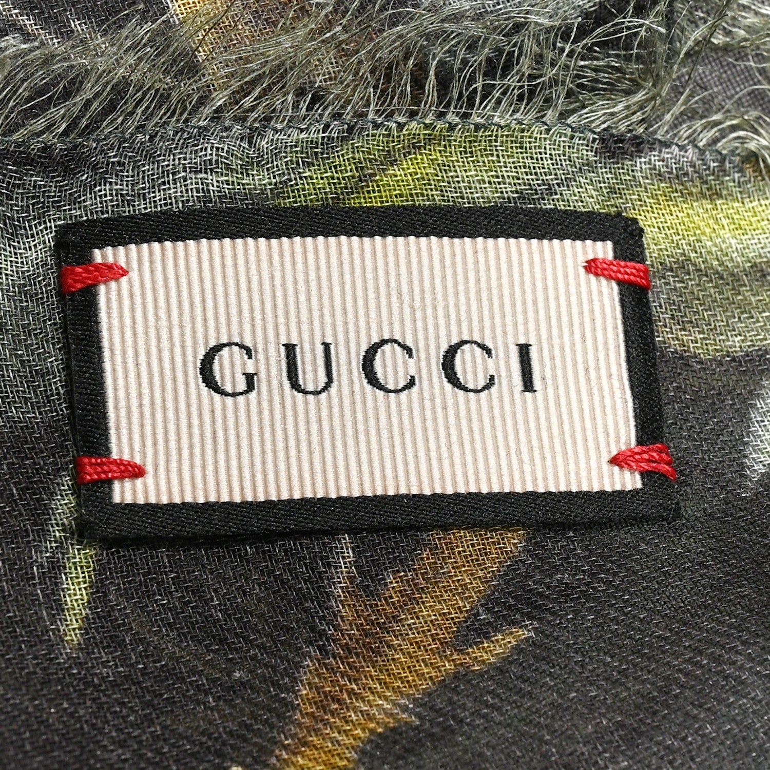 Gucci Modal Wool Tropical Print Shawl Scarf Black Multi