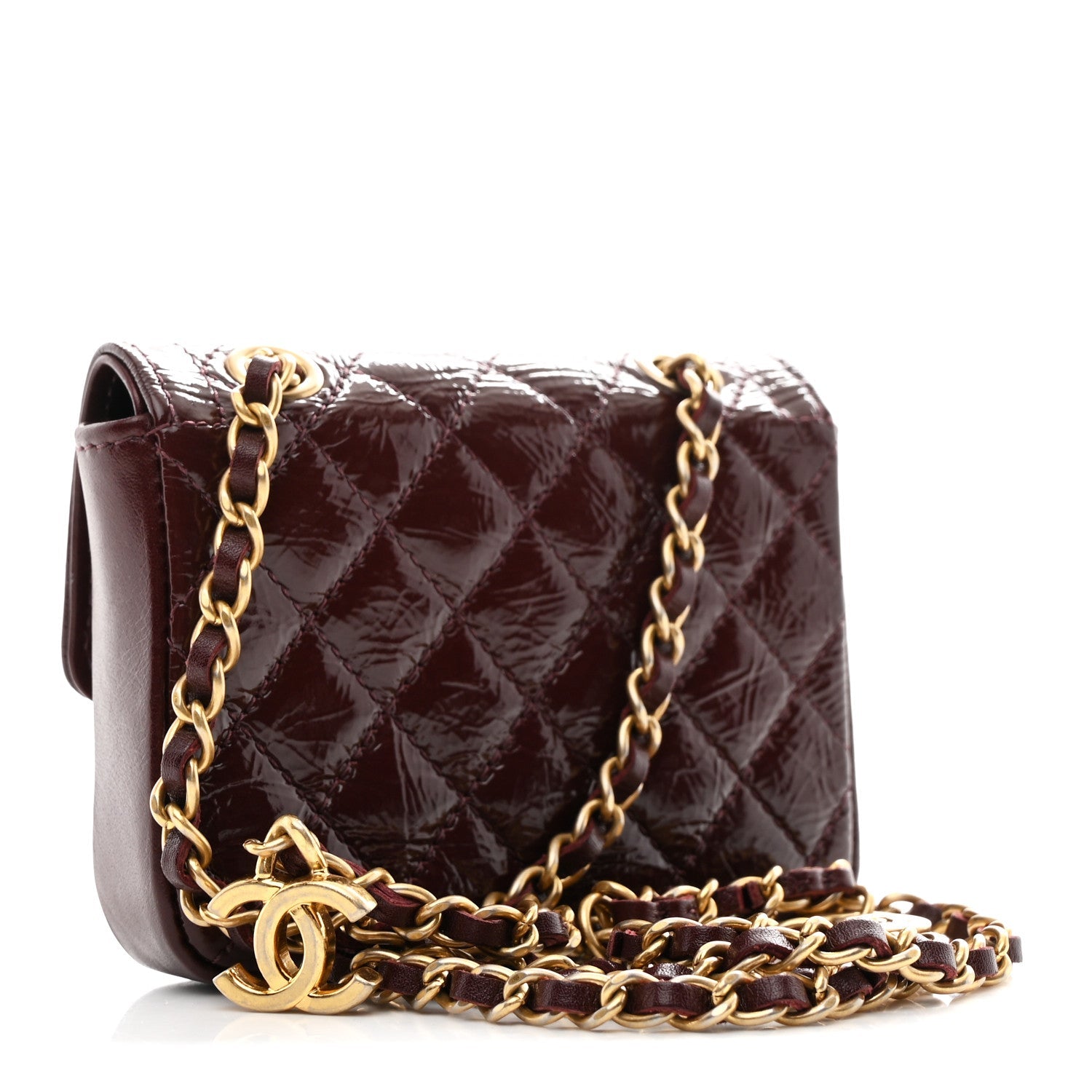 Chanel Shiny Aged Calfskin Quilted Waist Belt Bag Burgundy