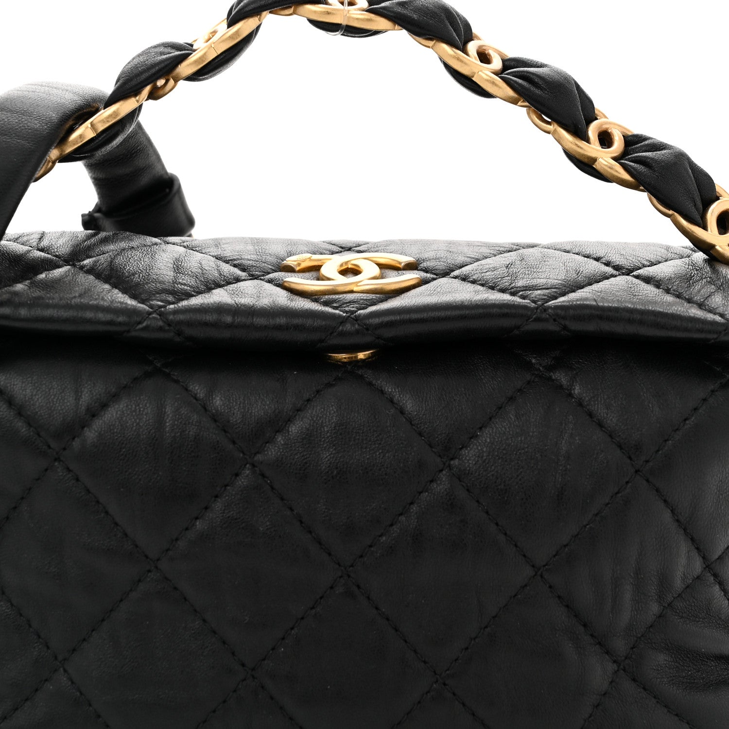 Chanel Crumpled Lambskin Quilted Small CC Links Shoulder Bag Black