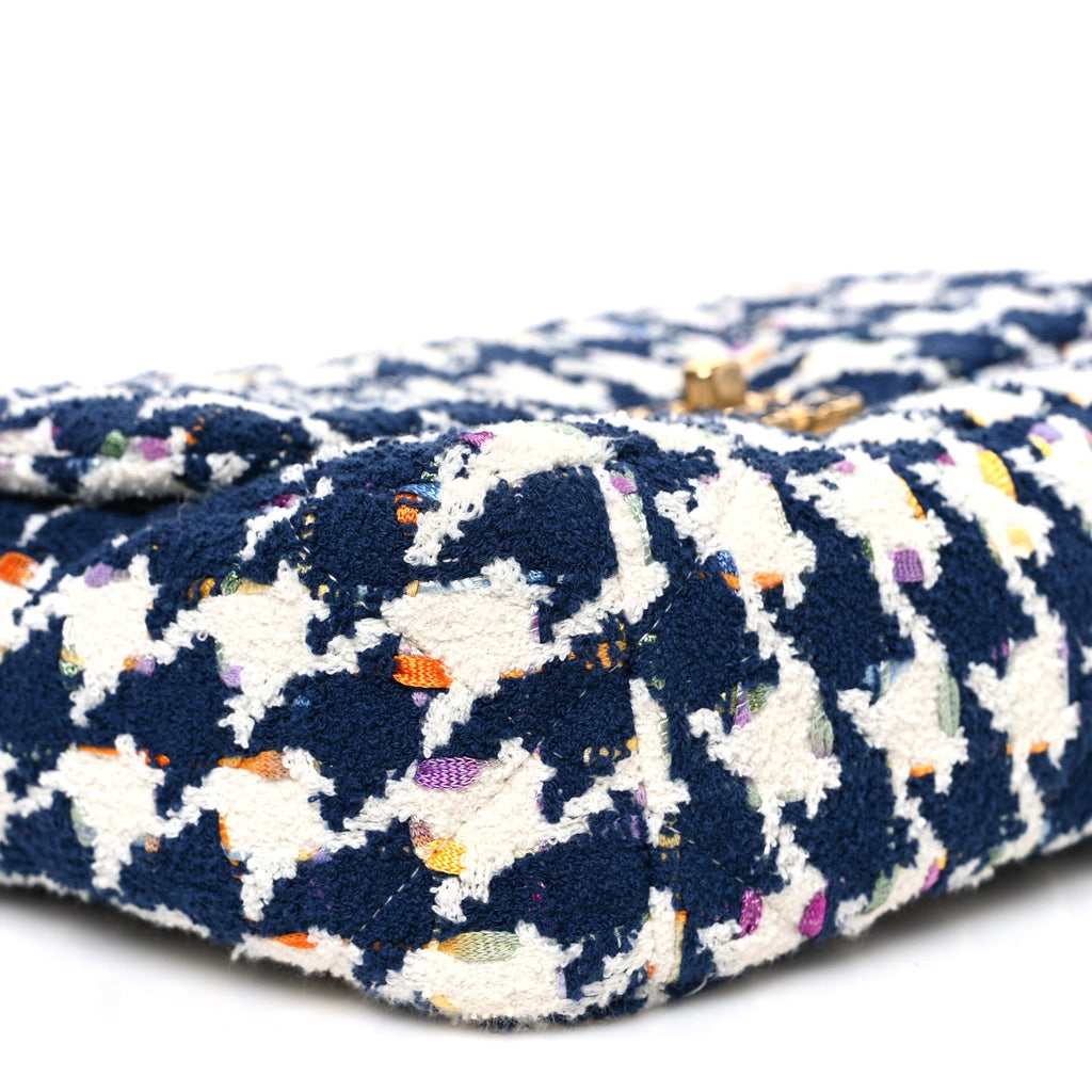 Chanel Tweed Quilted Medium Chanel 19 Flap Ecru Navy Blue Multicolor