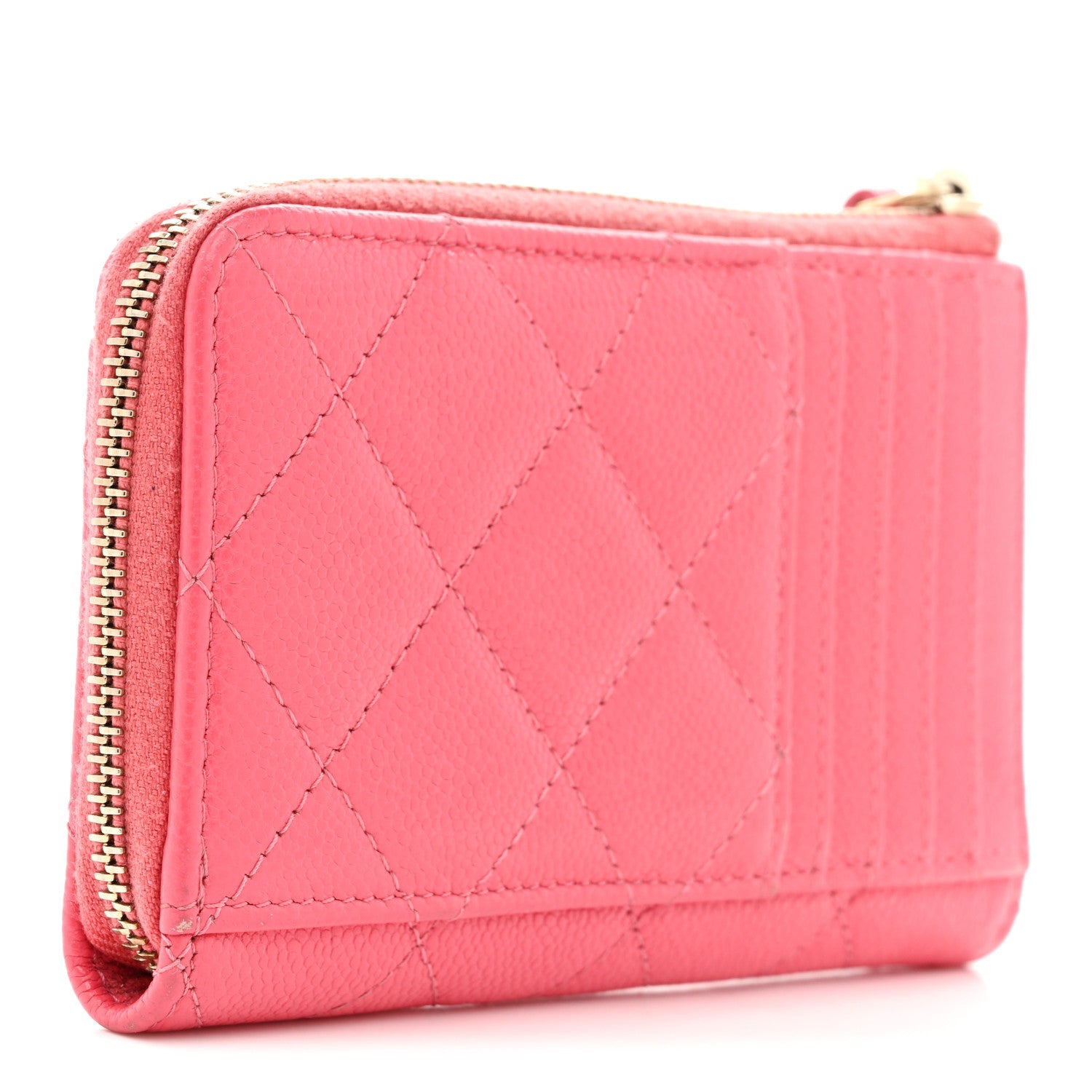 Caviar Quilted CC Zip Around Card Holder Pink