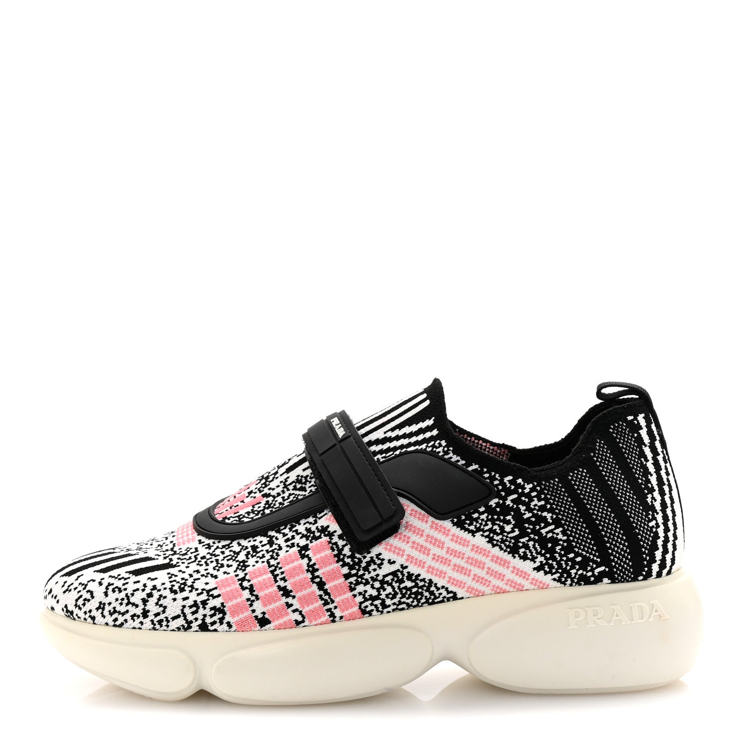 Prada Rubber Knit Printed Fabric Cloudbust Air Sneakers 37 White Pink Black