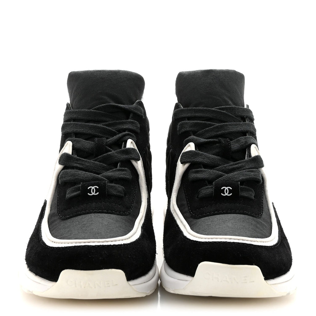 Fabric Calfskin Suede CC Sneakers 36.5 Black White